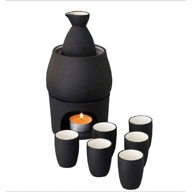 Ceramic Sake Set And Cups With Stovetop Warmer + Keep Sake Storage Gift Box
